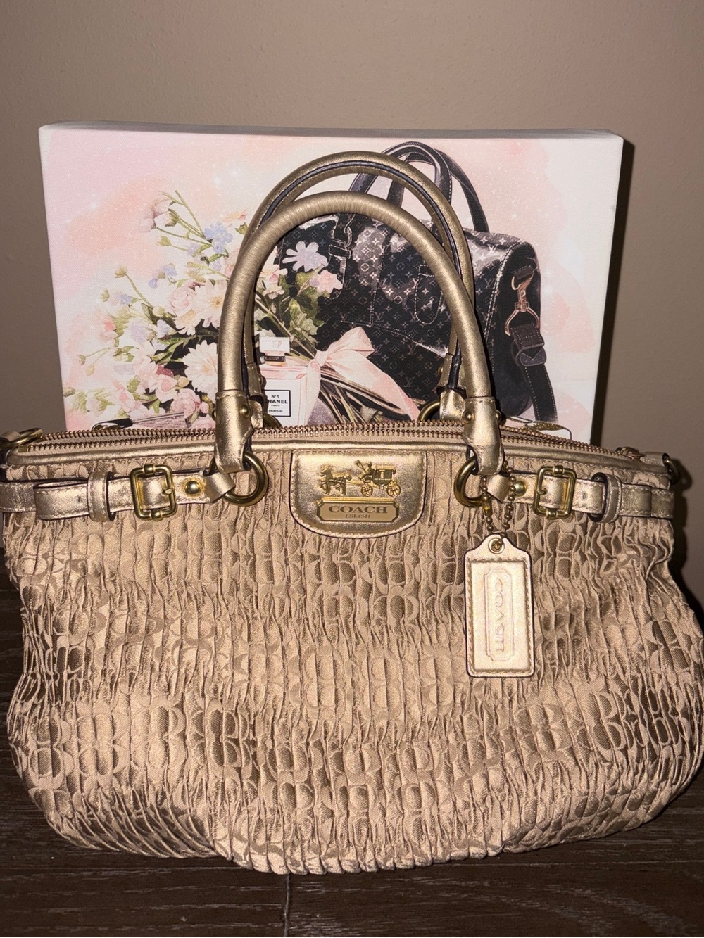 COACH Madison Sophia Satchel Metallic Gold Pleated Satchel with Top Handles